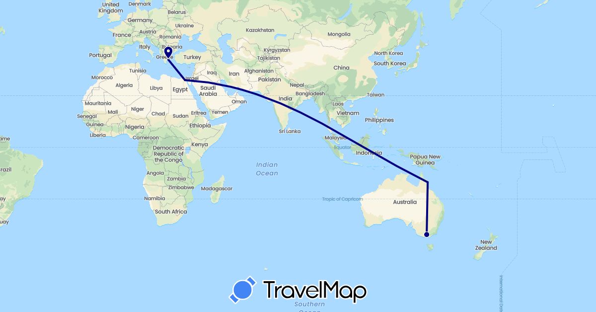 TravelMap itinerary: driving in Australia, Egypt, Greece (Africa, Europe, Oceania)